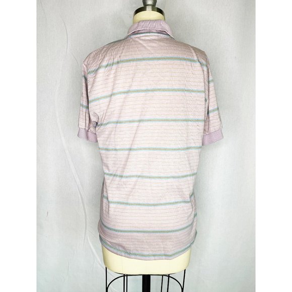 Vintage 80s Pastel Pink Striped Collar Polo Shirt - Picture 2 of 7